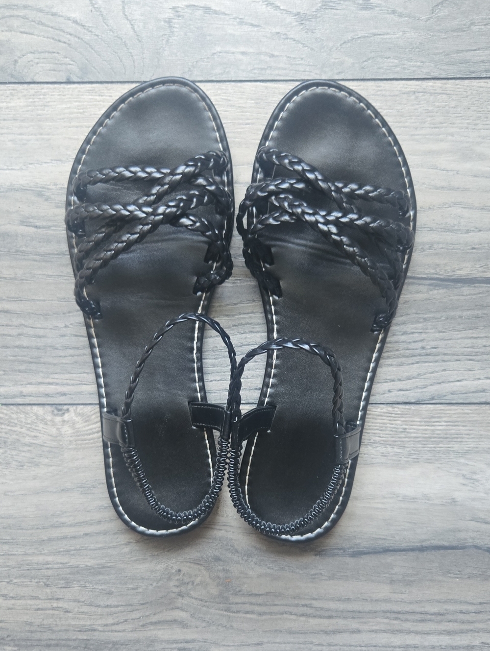 Women's Black Braided Strap Sandals